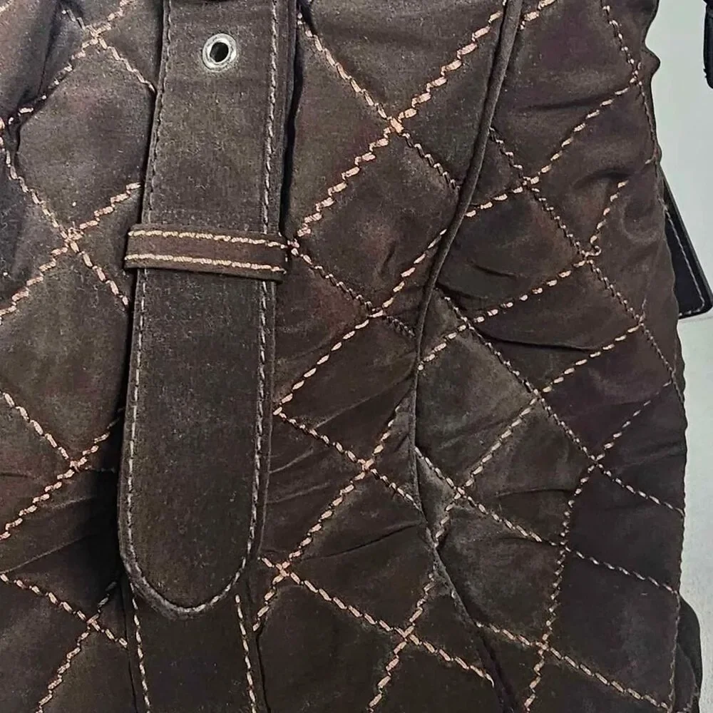 Vera Bradley Espresso Brown Microfiber Quilted Shoulder Purse Tote Overnight Bag